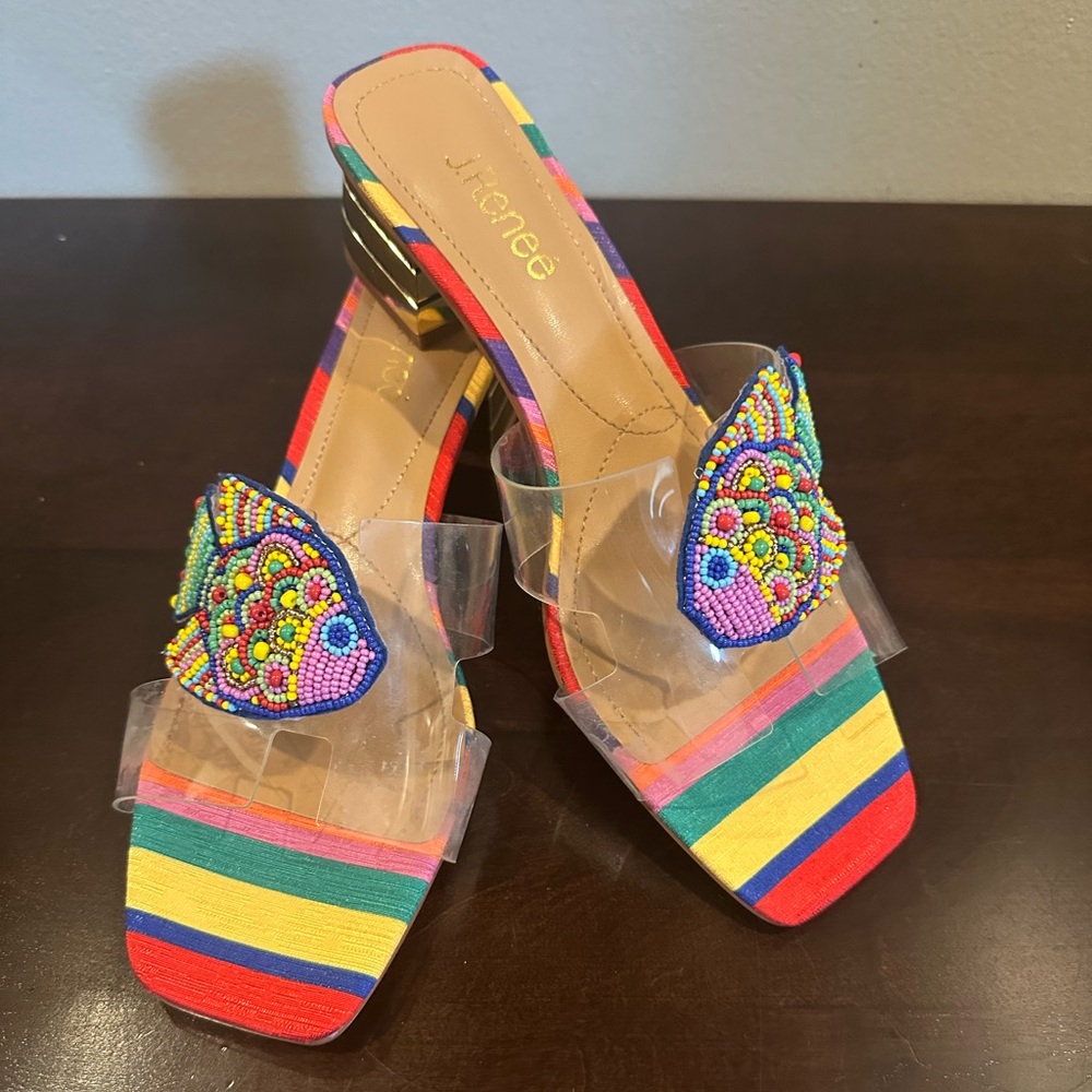 J.Renee Red and Yellow Sandals with Cute Fish Embellishment